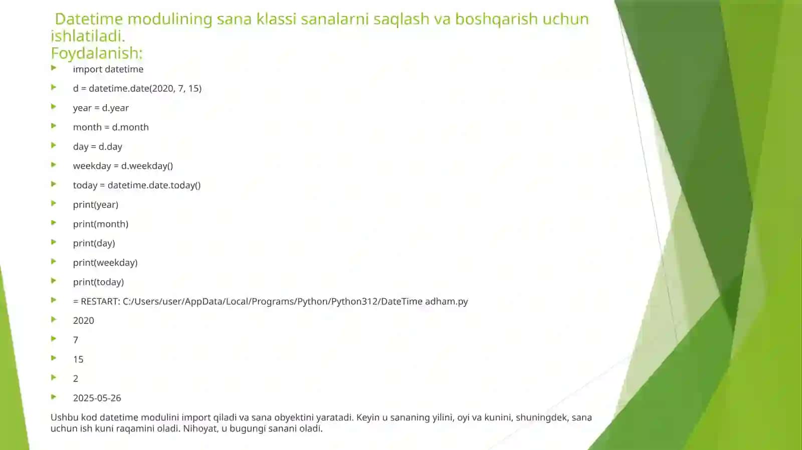 DateTime kutubxonasidagi vaqt bilan ishlash 4