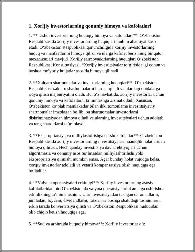 ÕZBEKISTON RESPUBLIKASIDA XORIJIY INVESTORLARNING HUQUQLARI 4