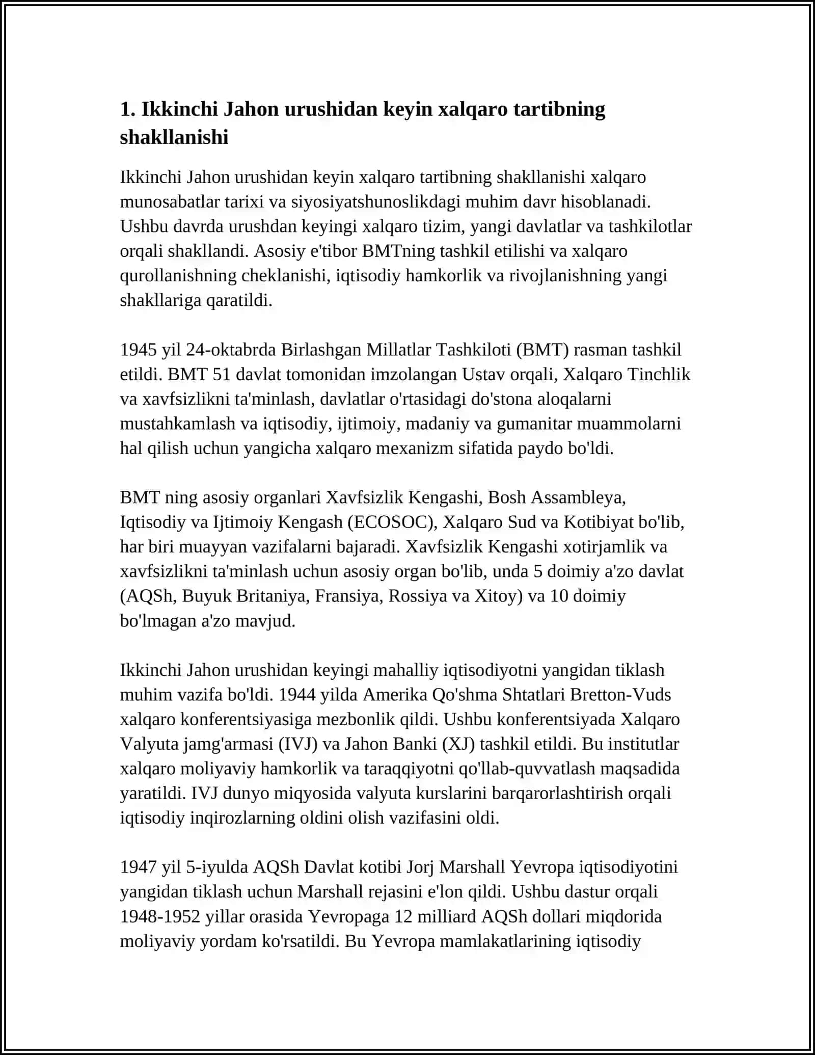 IKKINCHI JAHON URUSHI- DAN KEYIN BMT NING TASHKIL TOPISHI. SOBIQ SOVET ITTIFOQIGA QARSHI SHIMOLIY ATLANTIKA ITTIFOQI (NATO) NING VUJUDGA KELISHI 4