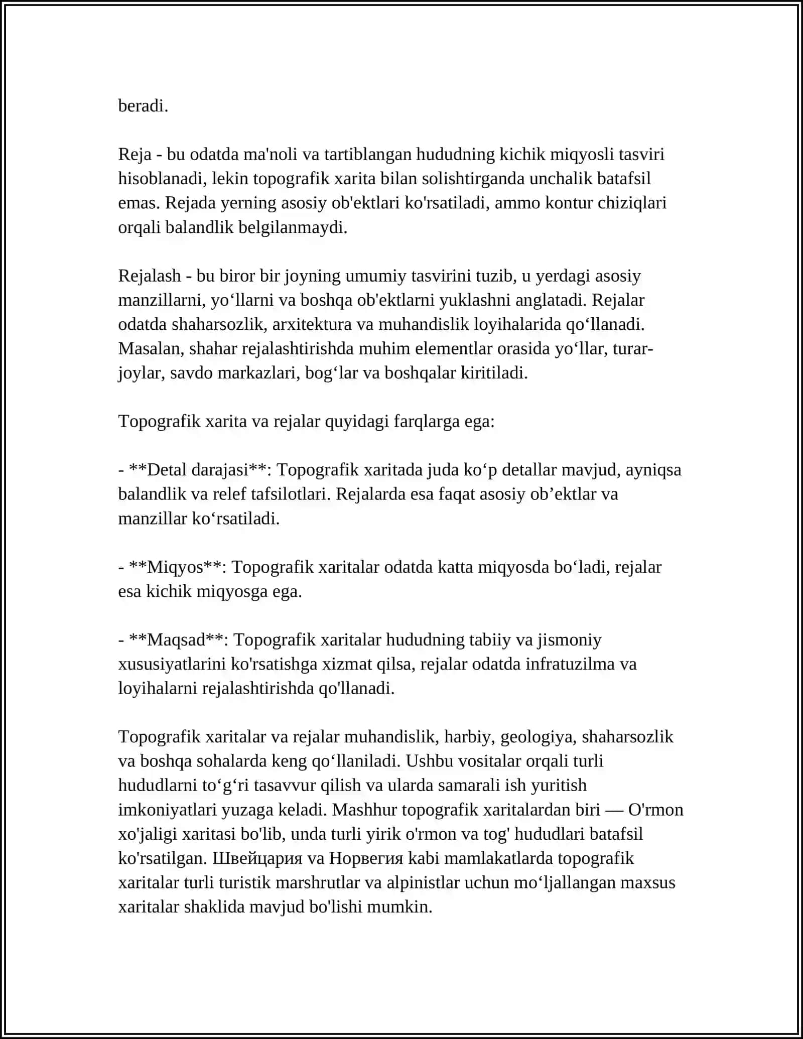 TOPOGRAFIK XARITA VA REJA. TOPOGRAFIK XARITA MAZMUNI VA SHARTLI BELGILAR 4