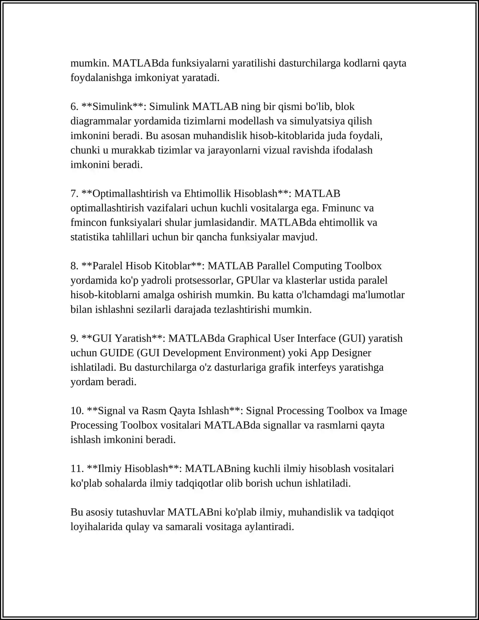 MUSTAQIL ISH Mavzu: MATLAB ILOVASIDA DASTURLASHNI QÒLLASH 4