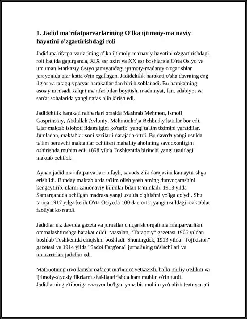 JADID MA'RIFATPARVARLARINING O'LKA IJTIMOIY-MA'NAVIY HAYOTIDA TUTGAN O'RNI 4