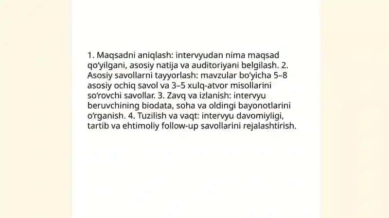 Intervyu olish va intervyu berish qoidalari 4
