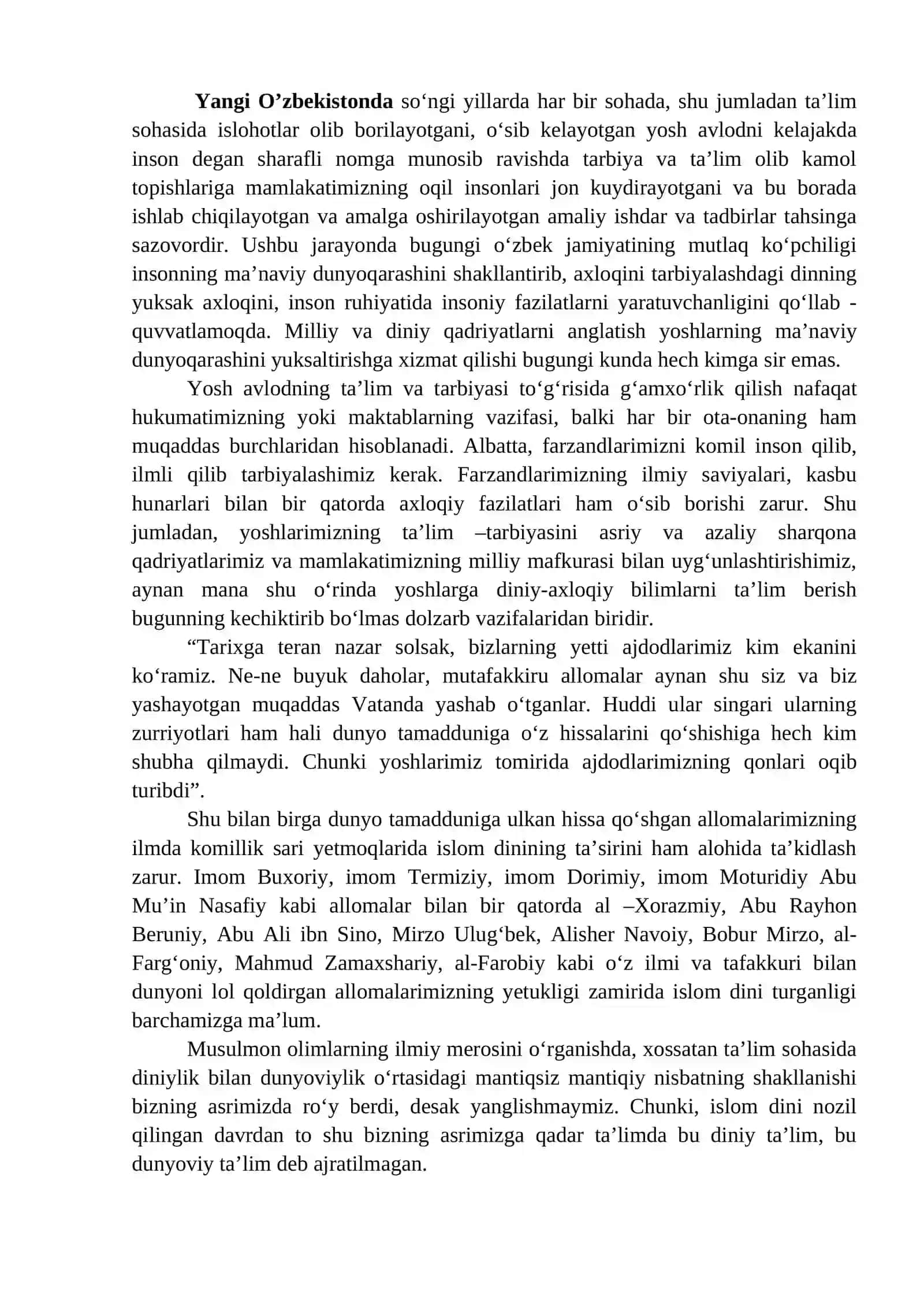 15-MAVZU. DUYOVIY BILIMLAR VA DINIY E’TIQOD BIRLIGIGA ERISHISHNING AHAMIYATI. 4