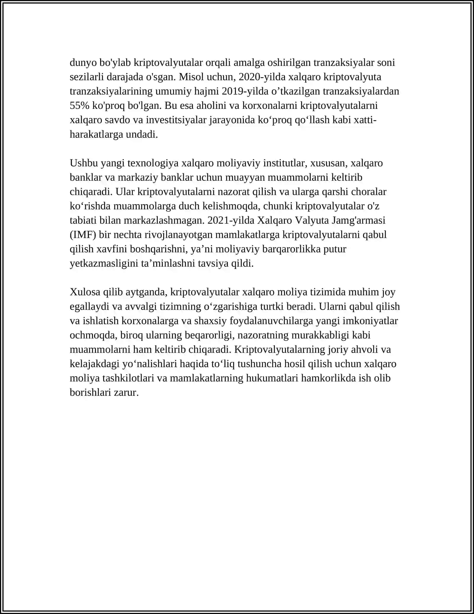 KRIPTOVALYUTA XALQARO MOLIYADA TUTGAN ÓRNI 4