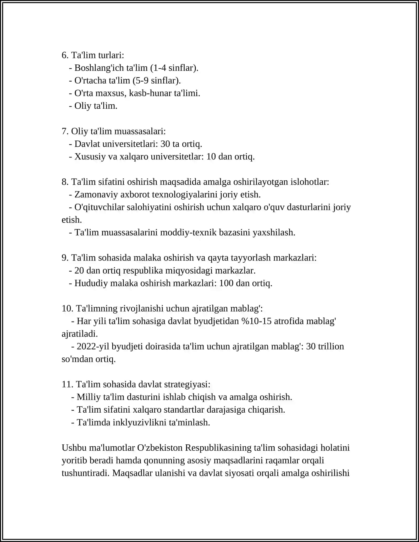 O'ZBEKISTON RESPUBLIKASI "TA'LIM TO'G'RISIDA"GI QONUNI VA UNING MOHIYATI 4