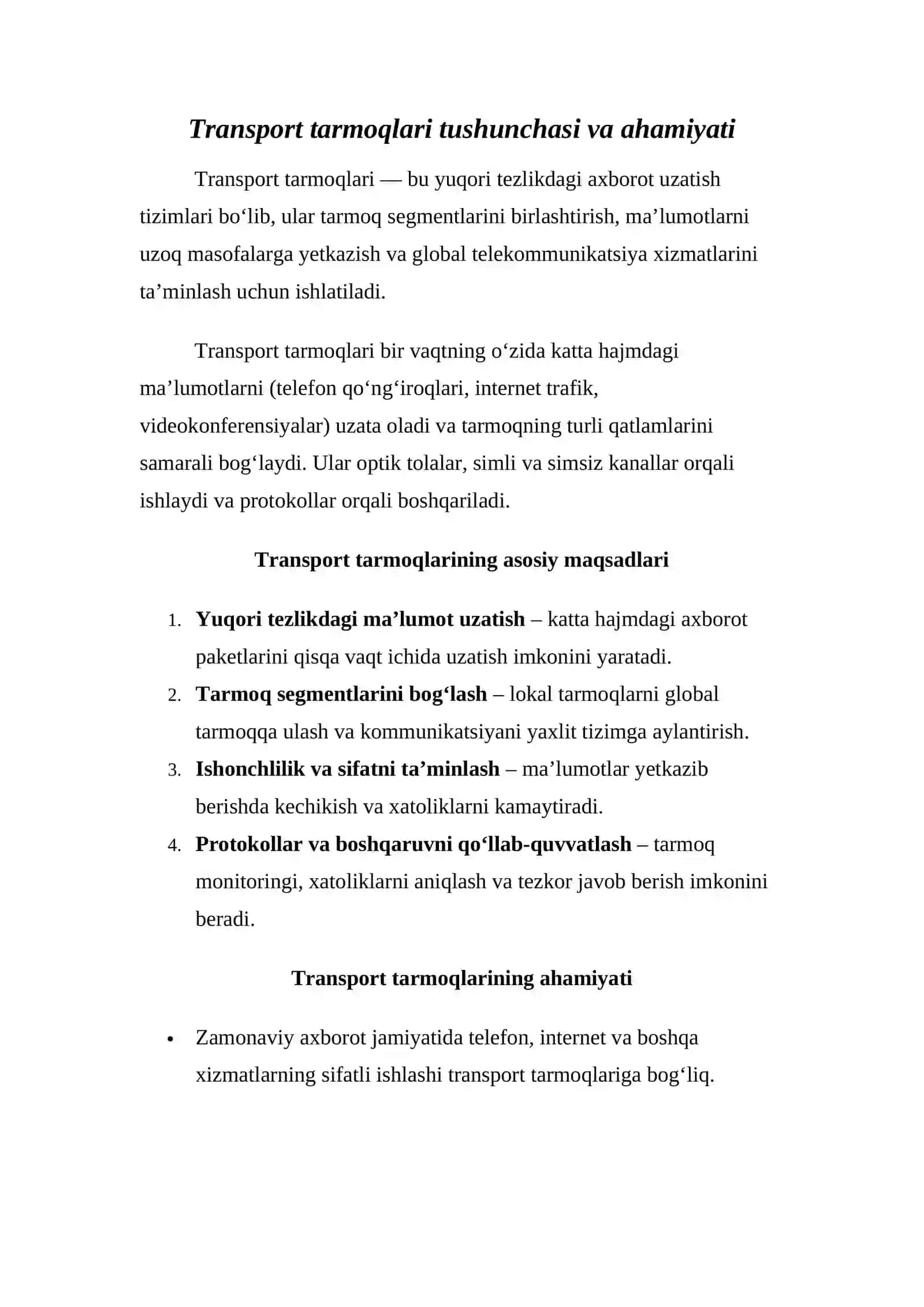 Transport tarmoqlarida qo’llaniladigan protokollar va texnologiyalar: PDH, SDH, SONET, DWDM 4