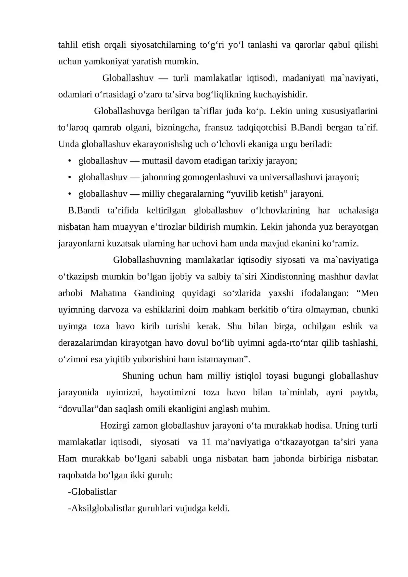Globallashuv Tushunchasi va hozirgi zamon taraqqiyotida globallashuvning muhim xususiyatlari 4