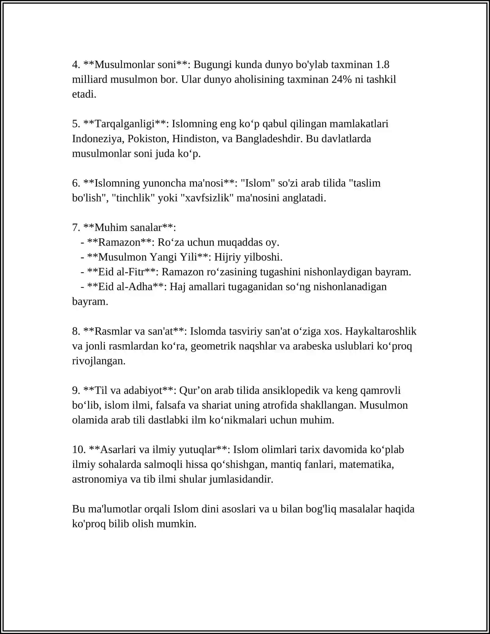 MUSTAQIL ISH Mavzu: ISLOM DINI 4