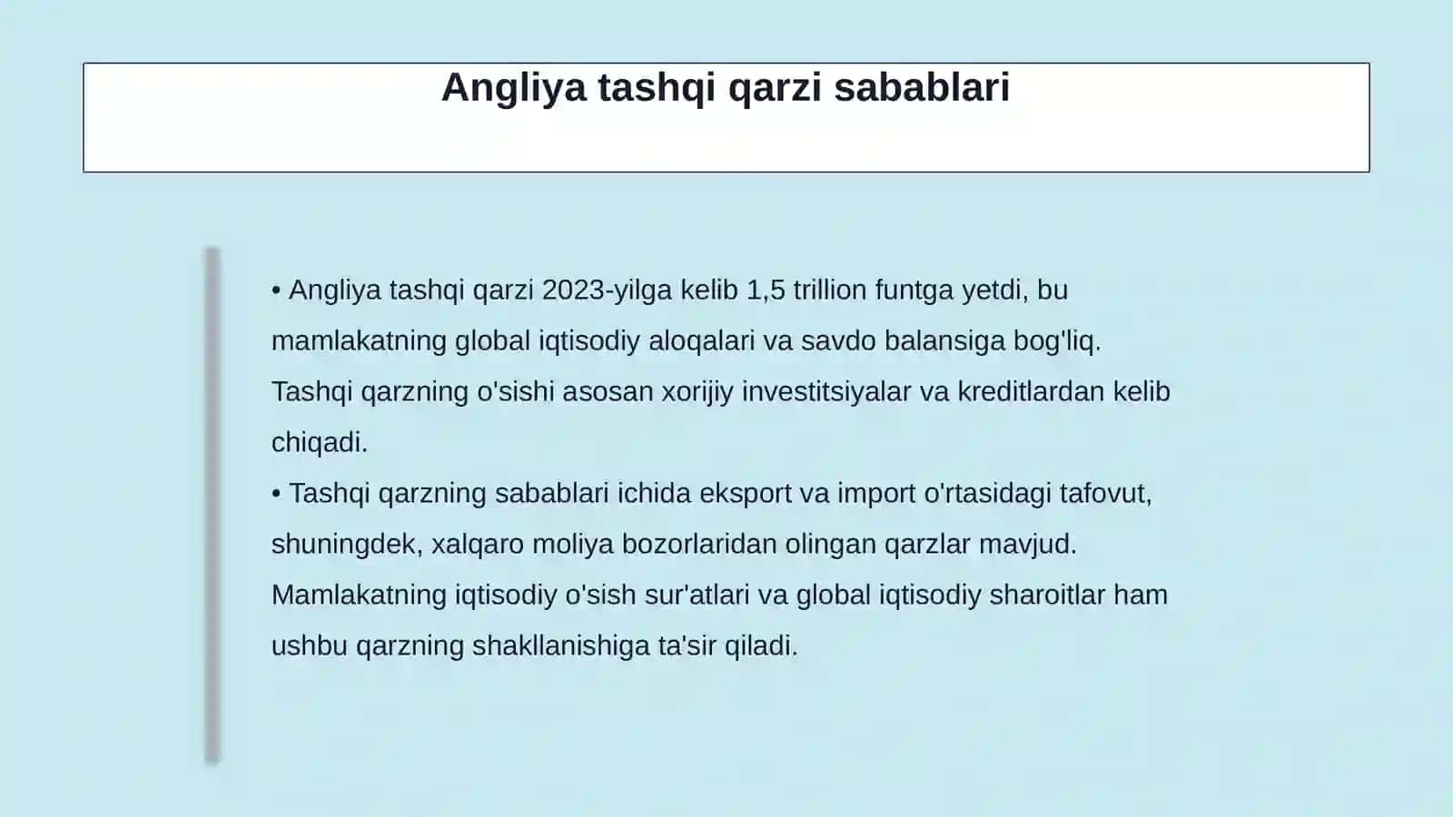 Angliya davlati yaimi ichki qarzi tashqi qarzi aholisi soni 4