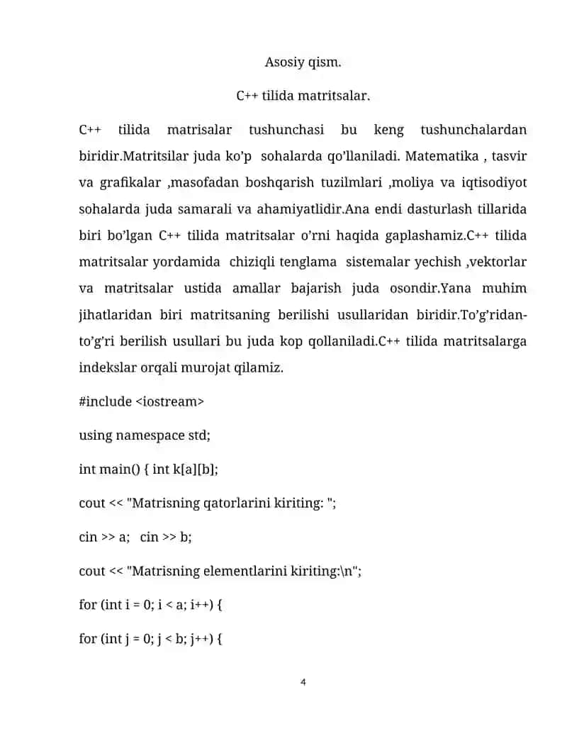 C++ da Matritsalar ustida amallar bajaruvchi dastur 4