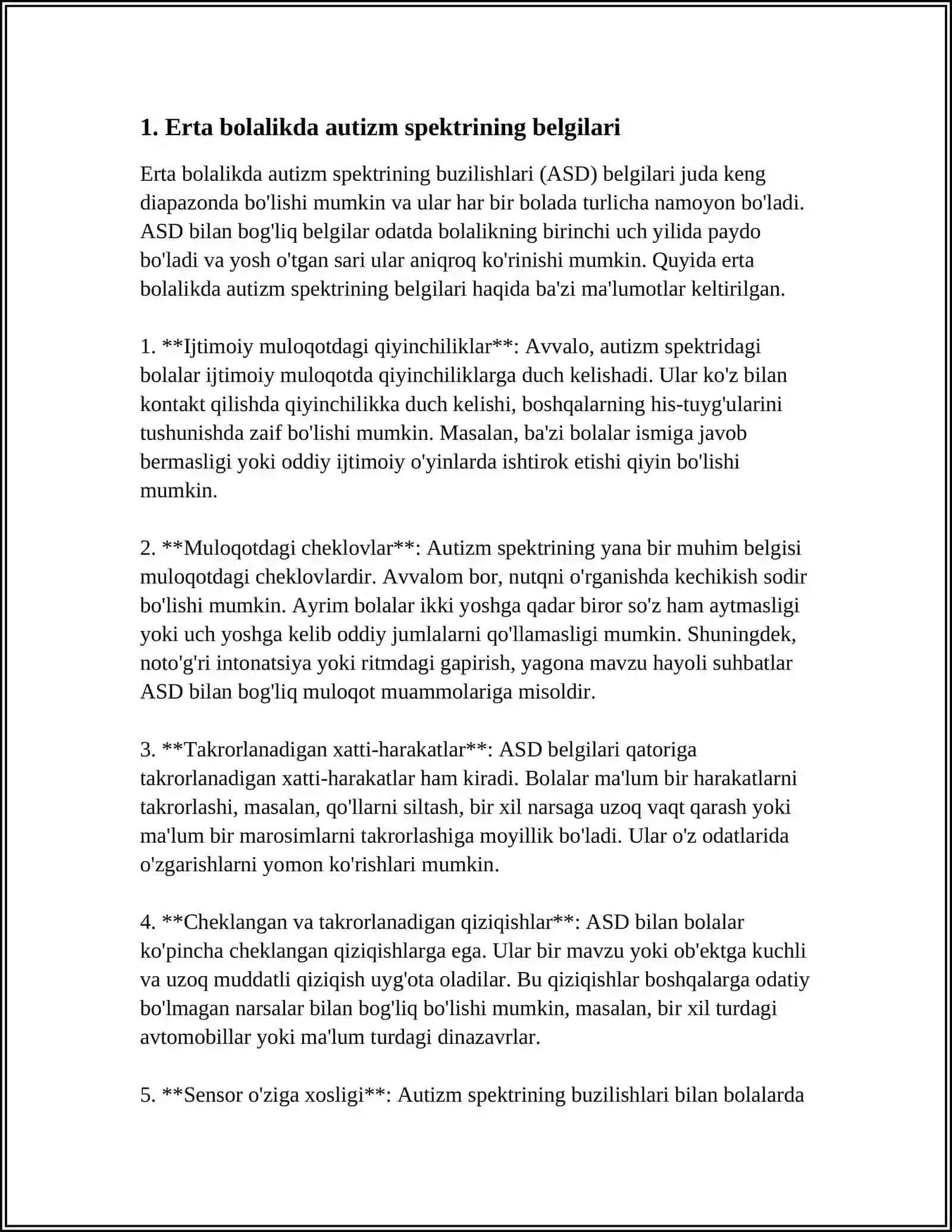 EMOTSIONAL- IXTIYORIY SOHASI BUZILGAN BOLALARNI PSIXOLOGIK -PEDAGOGIK JIHATDAN OʻRGANISH (ERTA BOLALIK AUTIZMI BILAN) 4