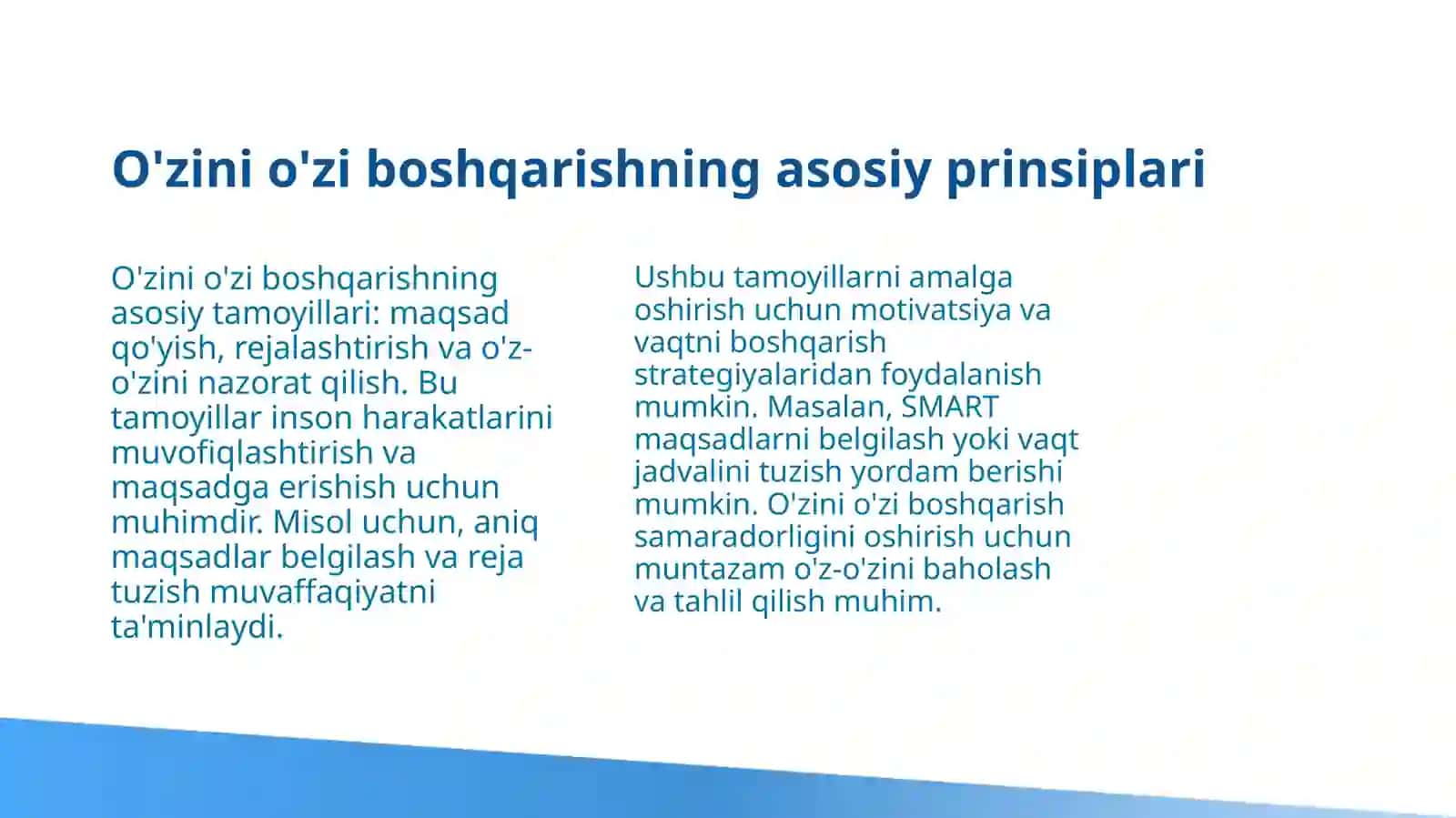 O'zini o'zi boshgarish tushunchasi insonning o'zboshimchalikdagi harakati sifatida 4