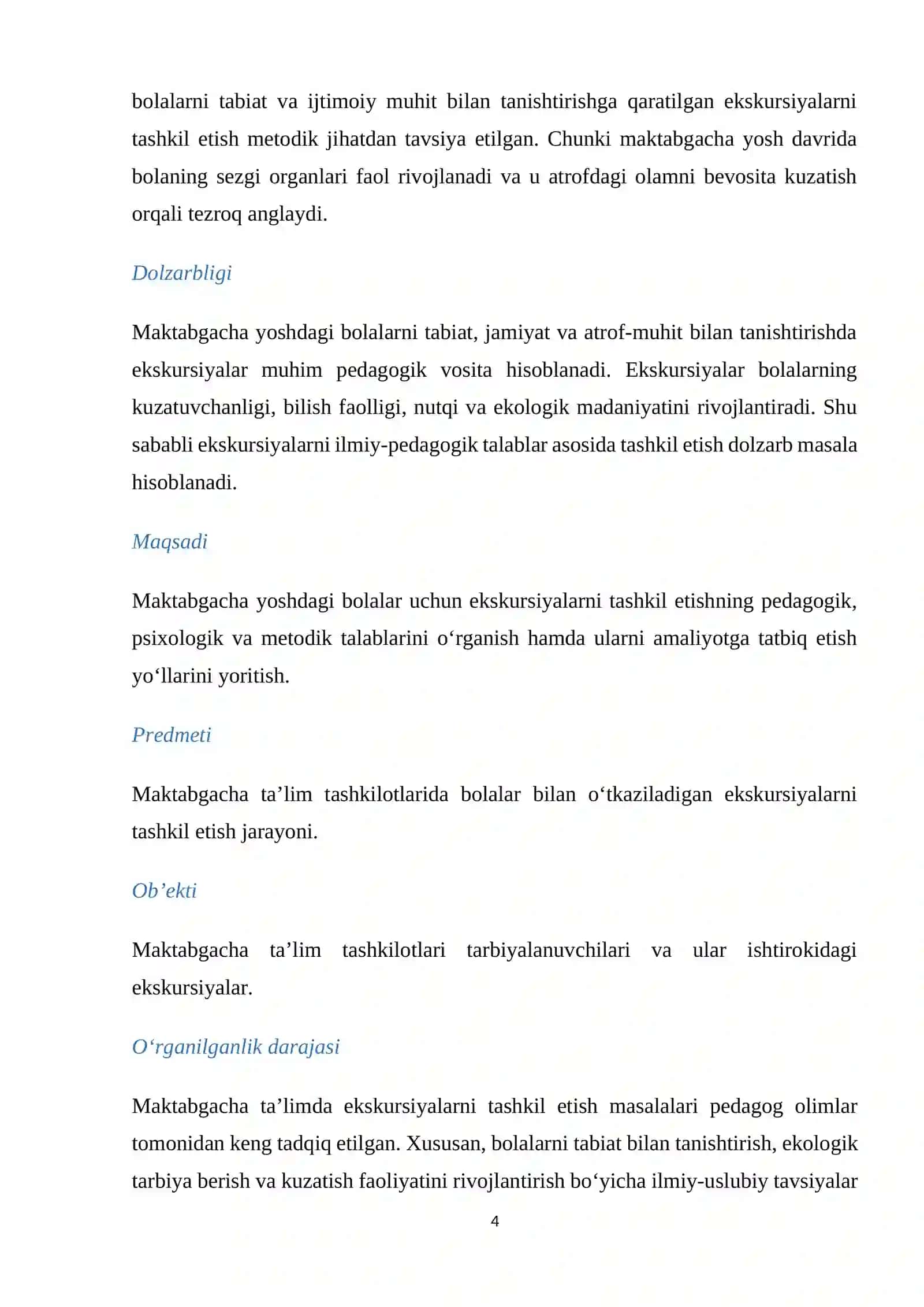 MAKTABGACHA YOSHDAGI BOLALAR UCHUN EKSKURSIYALARNI TASHKIL QILISHGA QO'YILADIGAN TALABLAR 4