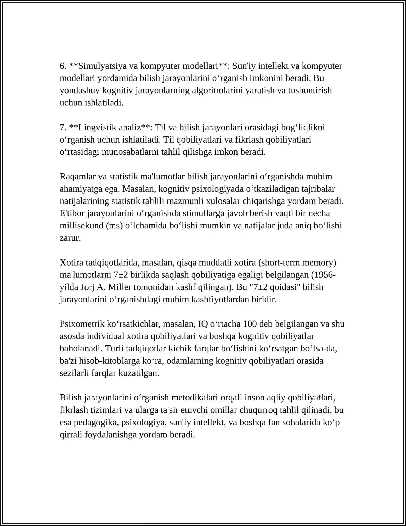 Bilish jarayonlari turlarini o‘rganish metodikasi 4