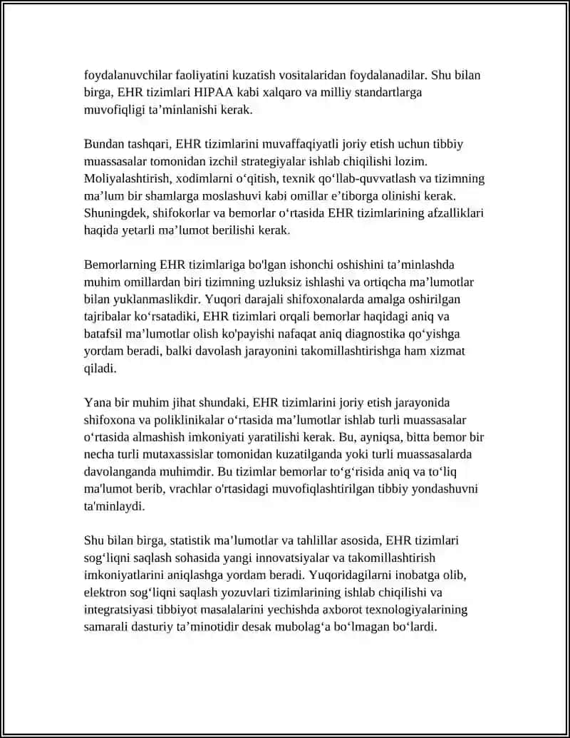 Elektron sogʻliqni saqlash yozuvlari (EHR) tizimlari 4