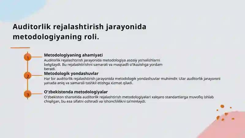 Auditorlik tekshiruvini rejalashtirishning tamoyillari va bosqichlari 4