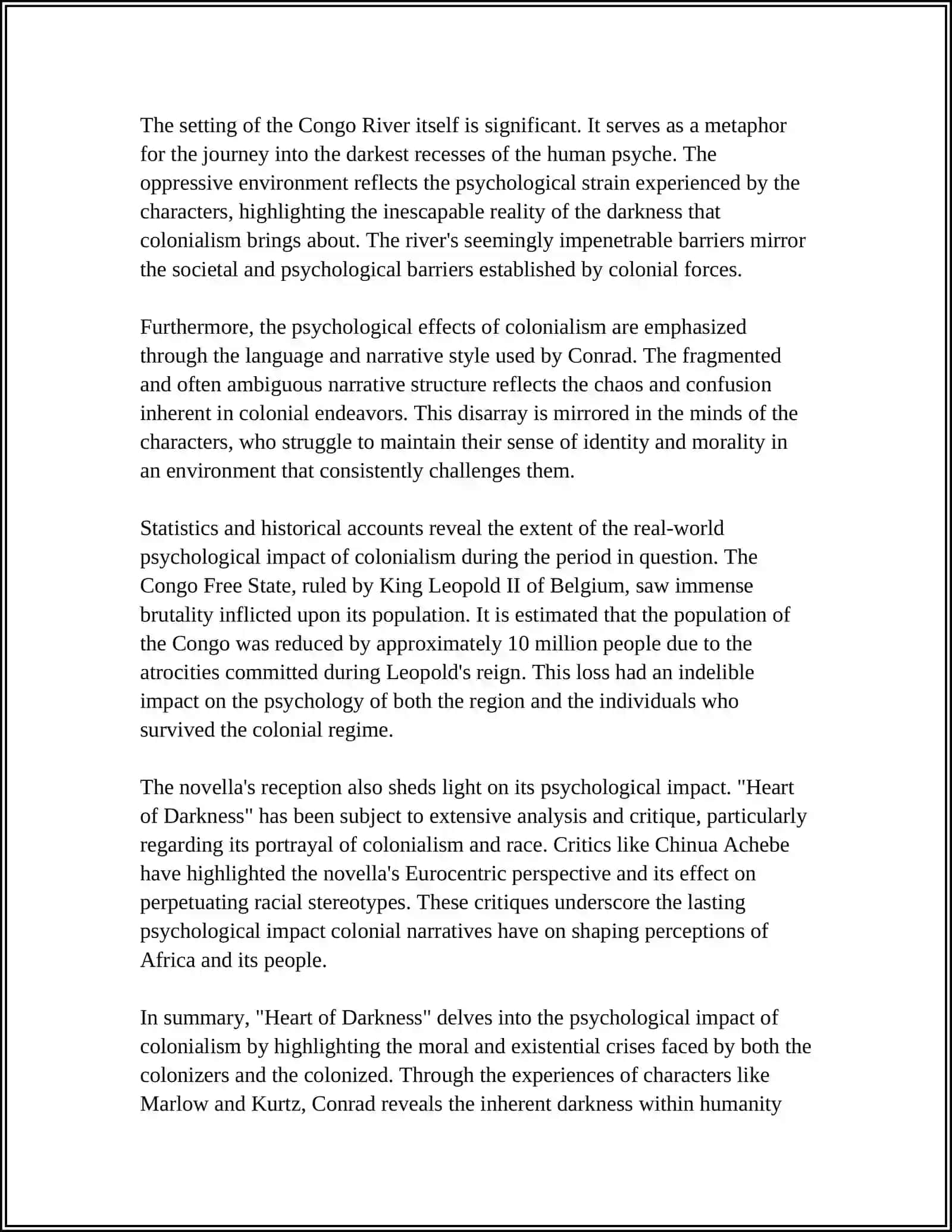 PSYCHOLOGICAL APPROACH TO JOSEF CONRAD’S “HEART OF DARKNESS” ( POSTCOLONIALISM AND RACISM) 4