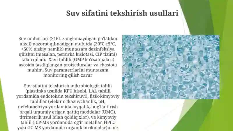 Suvni tayyorlash bosqichlari va toza suvni saqlanish tartibi 4