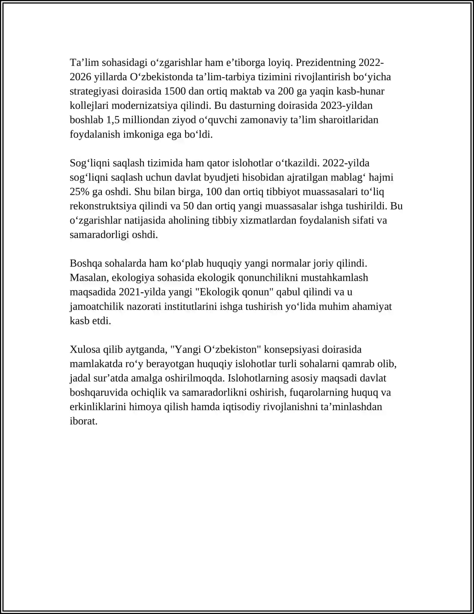 YANGI O'ZBEKISTONDA INSON HAQ-HUQUQLARI VA ERKINLIKLARI KAFOLATINING YARATILISHI 4