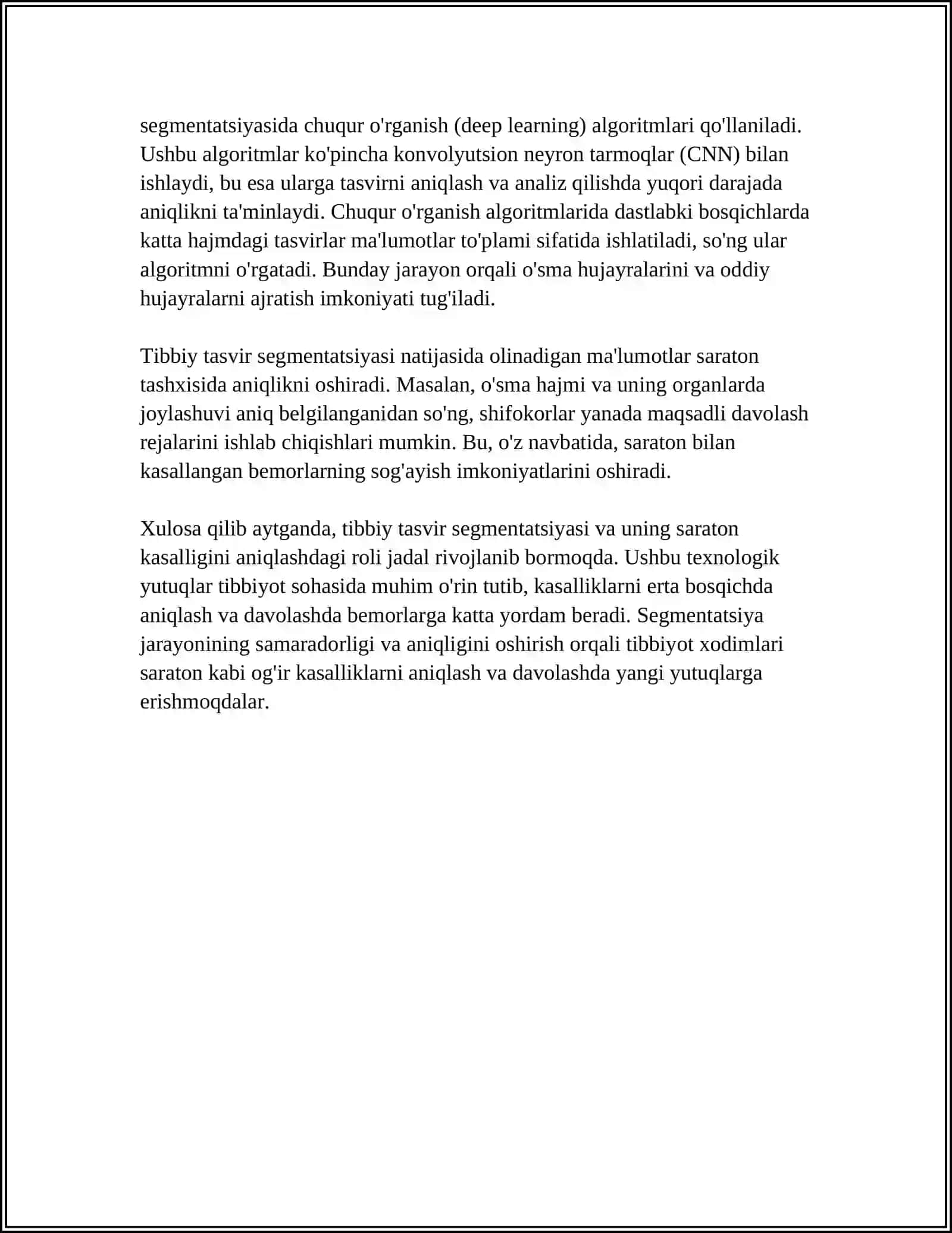 TIBBIY TASVIR SEGMENTATSIYASI: SARATONNI ANIQLASHDA QO'LLANMALAR 4