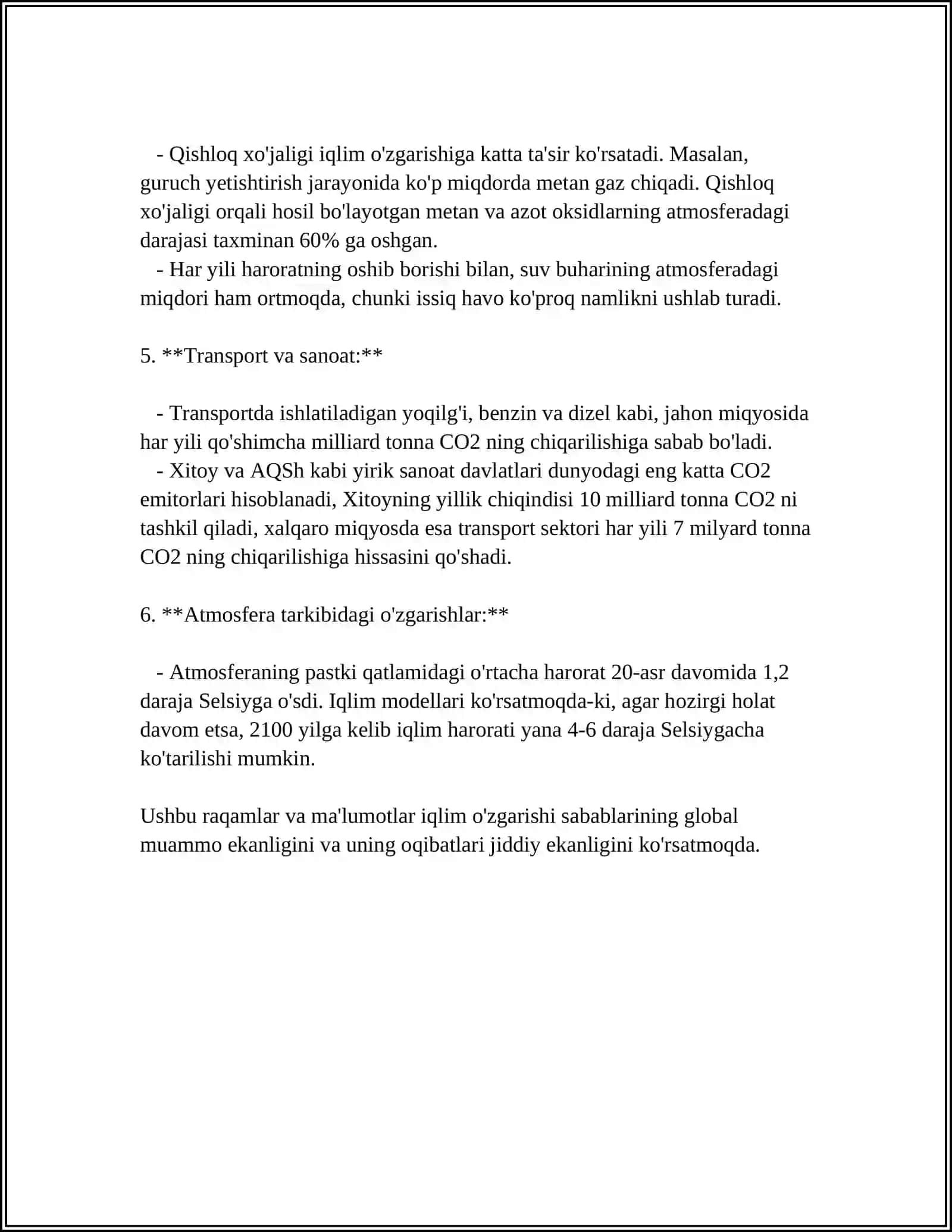 GLOBAL ISISH MUAMMOSI IQLIM ÕZGARISHI VA EKOLOGIK XAVFLAR 4
