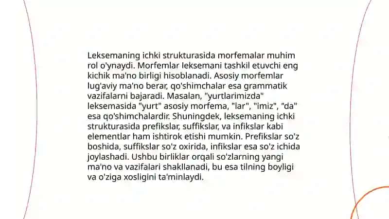 Leksemaning ichki va tashqi tomoni. Leksemani o'zlashtirish 4