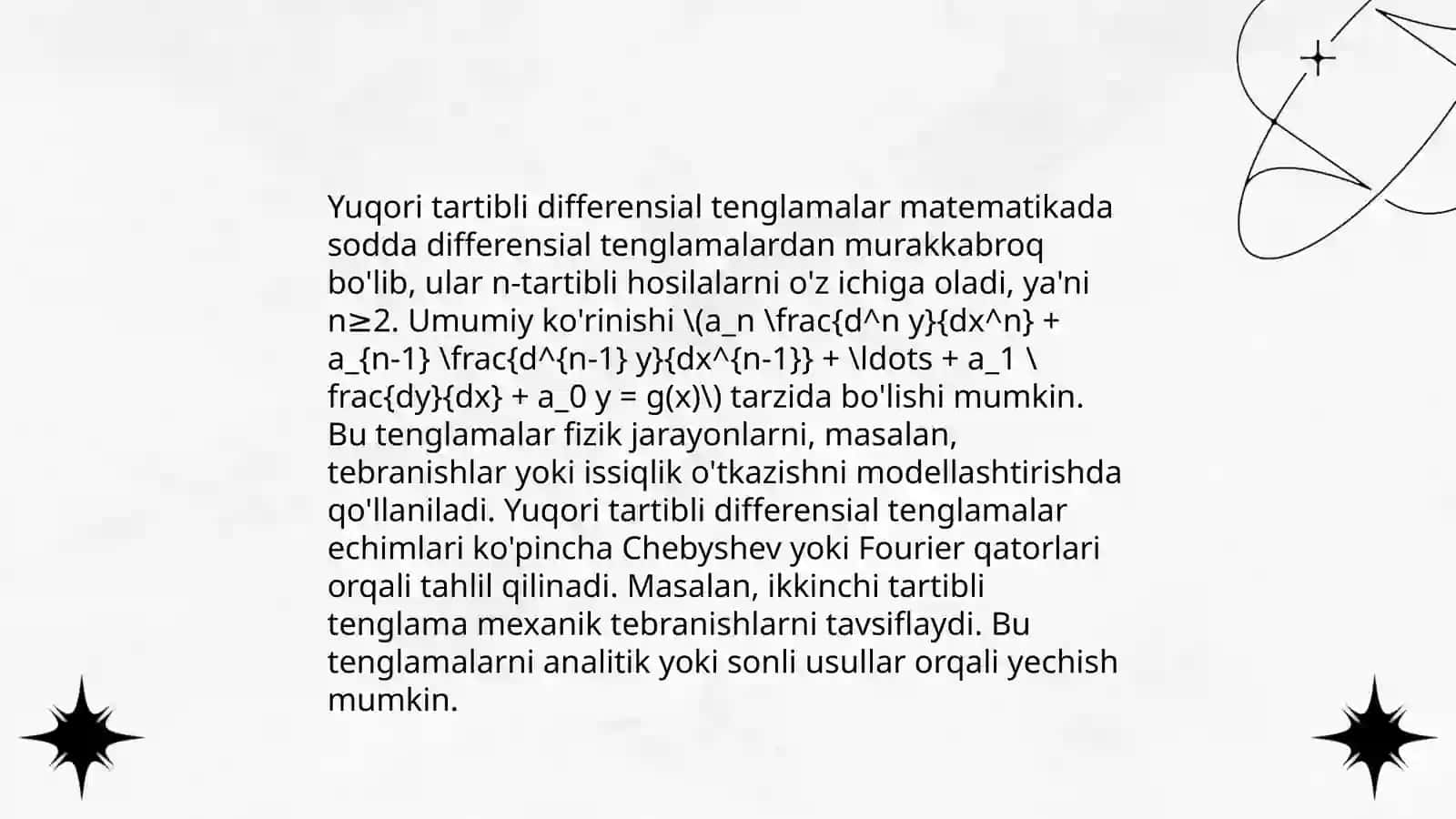 Yuqori tartibli o'zgarmas koeffsentli chiziqli bir jinsli diffrensial tenglamalar 4