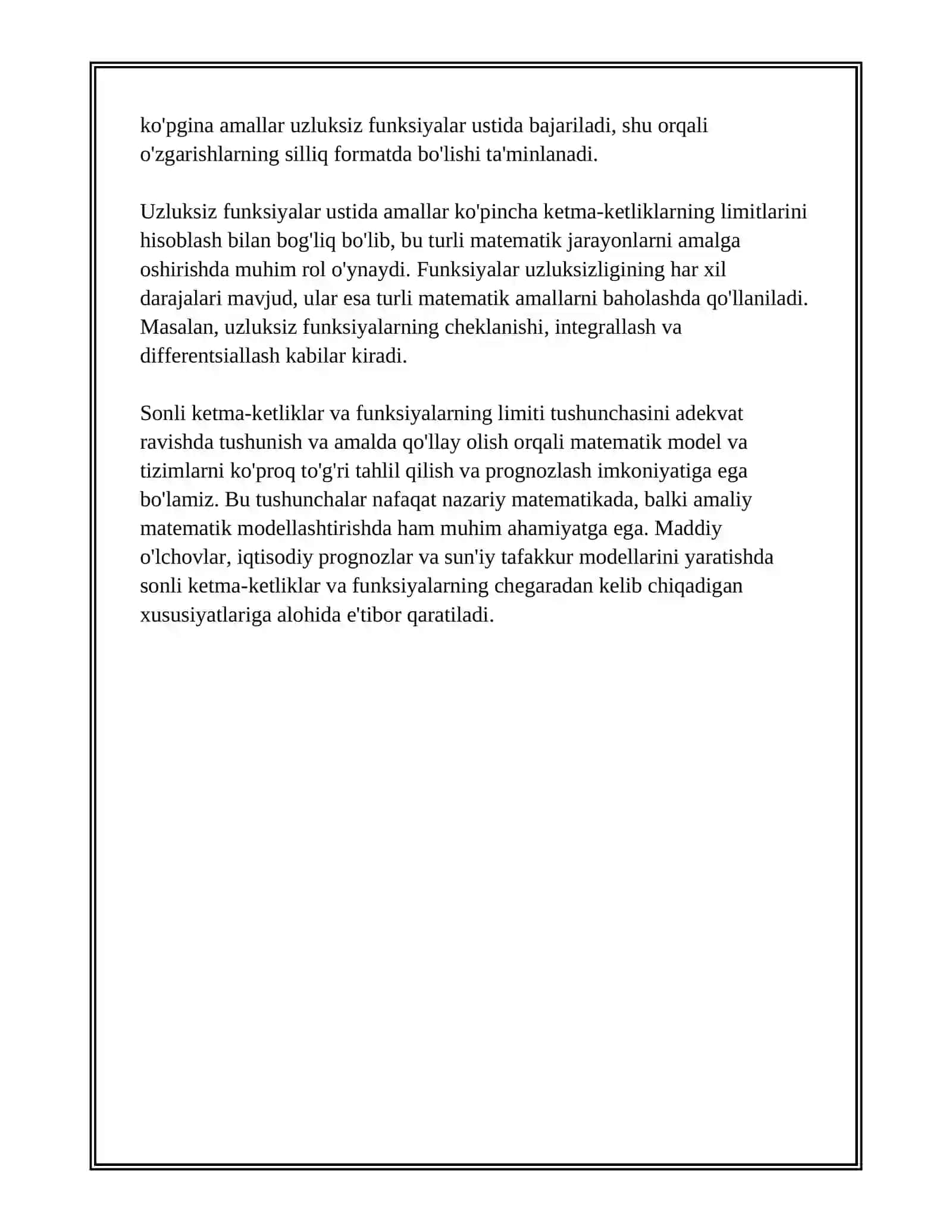 SONLI KETMA-KETLIK VA FUNKSIYANING LIMITI.FUNKSIYA UZLUKSIZLIGI UZLUKSIZ FUNKSIYALAR USTIDA AMALLAR 4