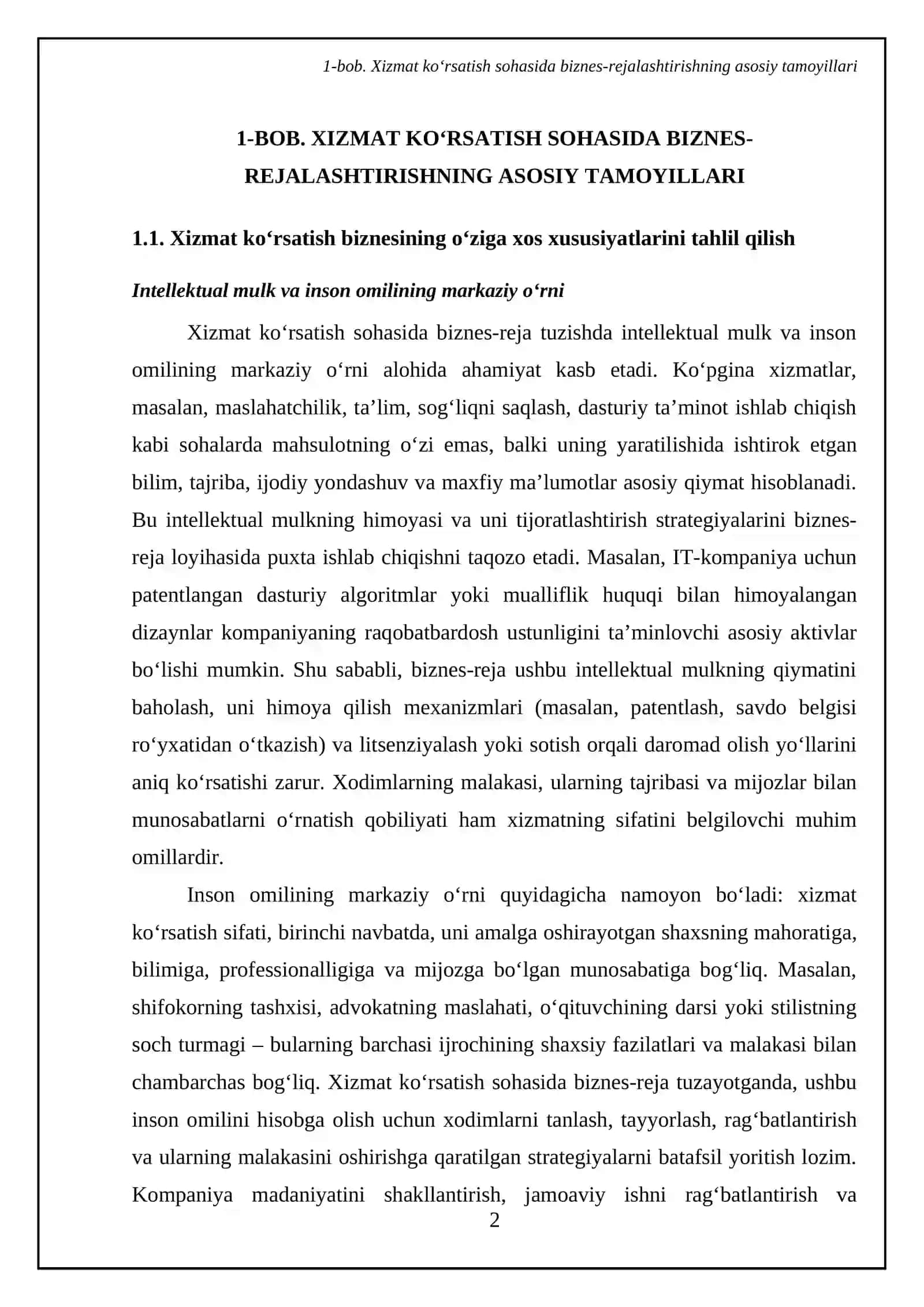 Xizmat ko‘rsatish sohasida biznes-reja tuzishning o‘ziga xos jihatlari 4