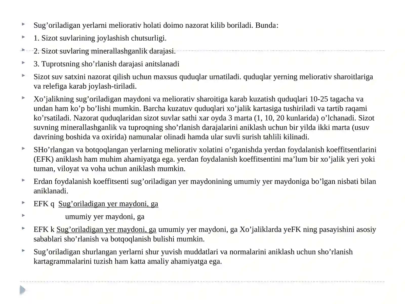 YERNING SHO’RLANISHI VA BOTQOQLANISHINING OLDINI OLISH VA QARSHI KURASHDA KO’LLANILADIGAN MELIORATIV, TADBIRLARI MAJMUASI 4