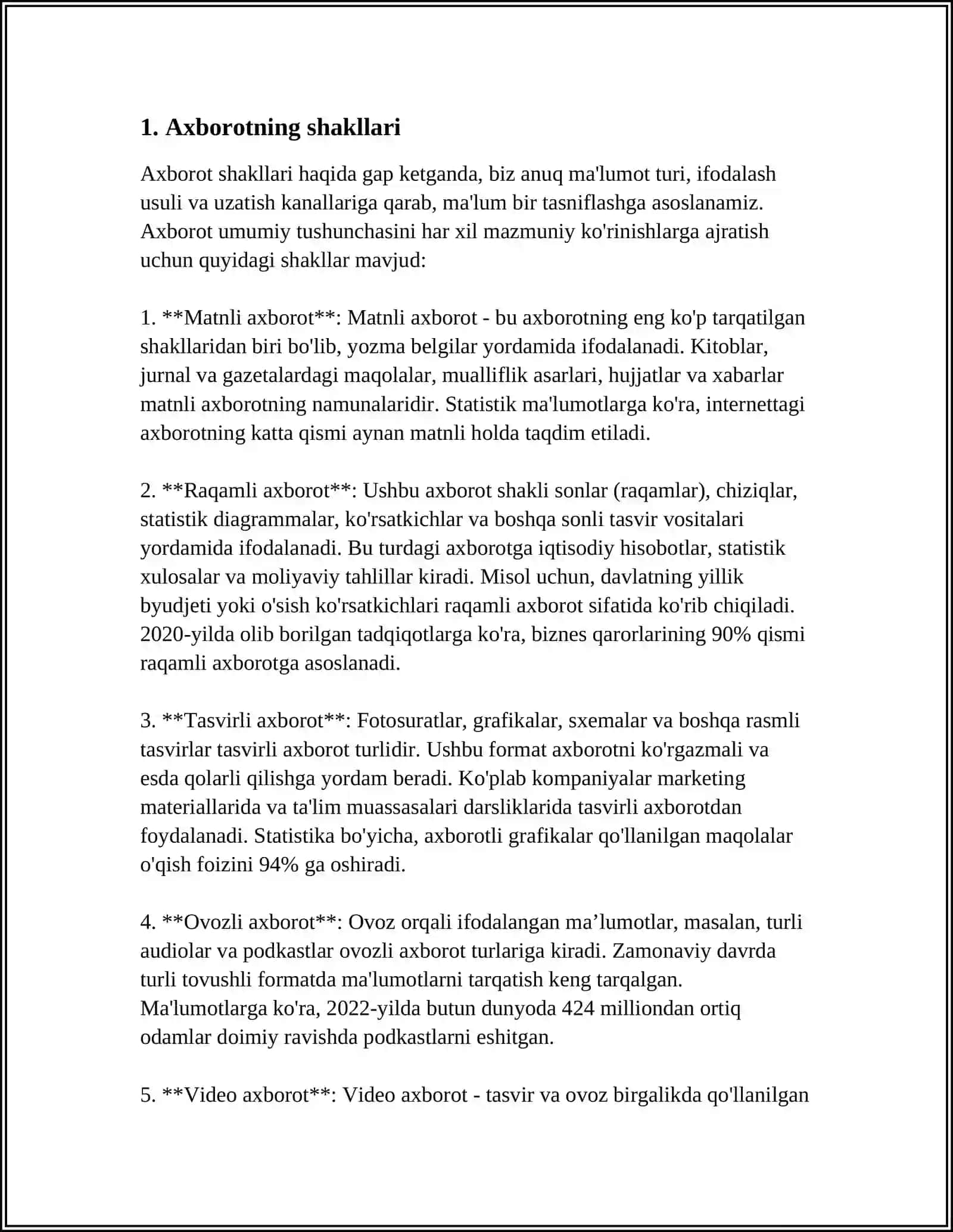 Axborotning Turlari va Xususiyatlari Mavzusida 4