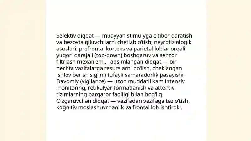 Psixologiya: Diqqat haqida tushuncha va uning nerv-fiziologik asoslari 4