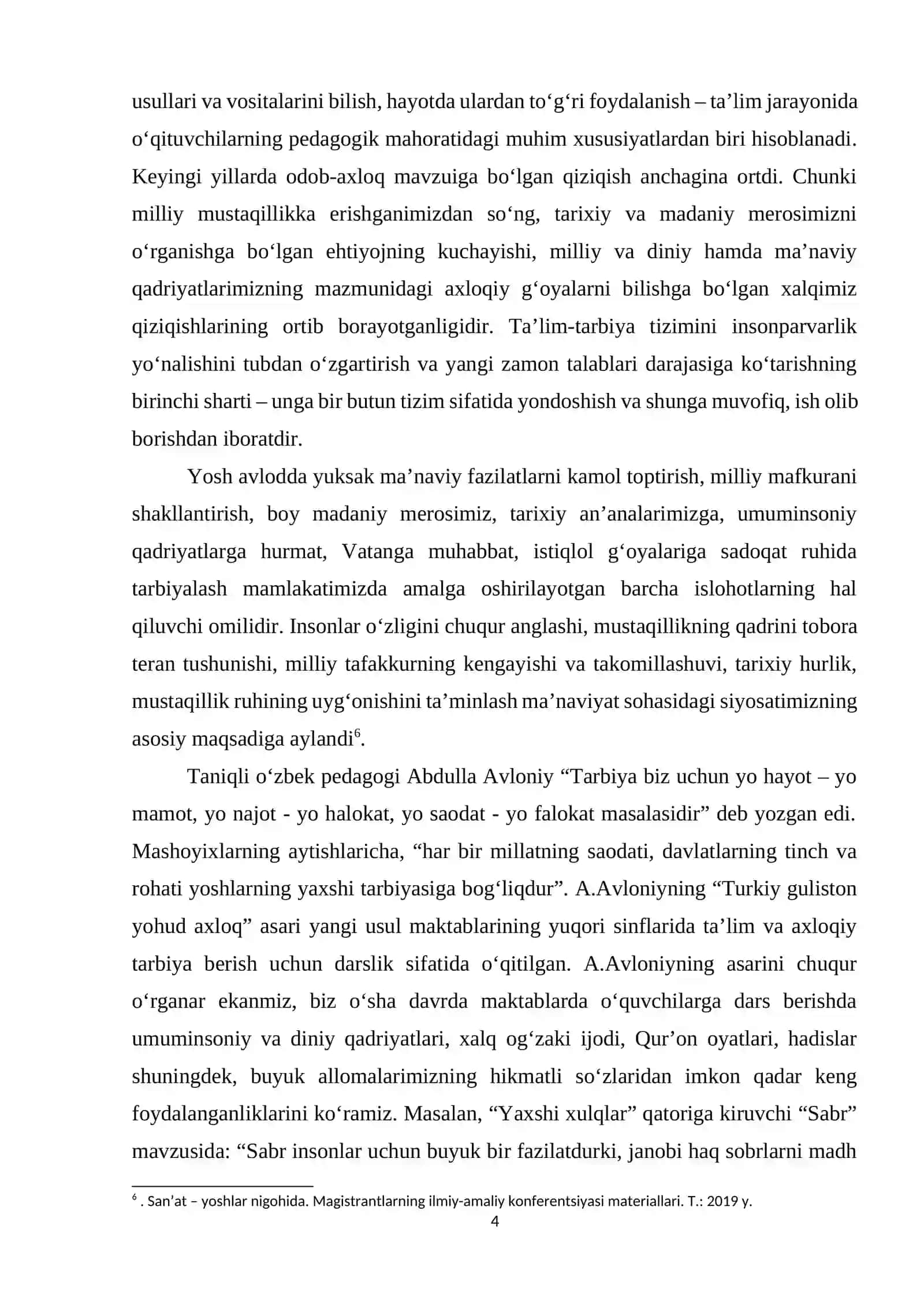 Tarbiya fanini o‘qitishda sharq mutafakkirlari merosidan foydalanishga oid tajriba-sinov ishlarini o‘tkazish 4