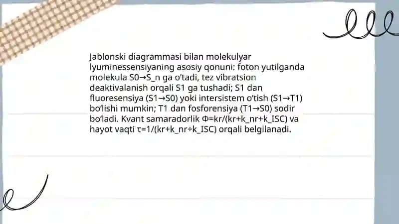 Molekulyar lyuminessensiyaning asosiy qonuni 4