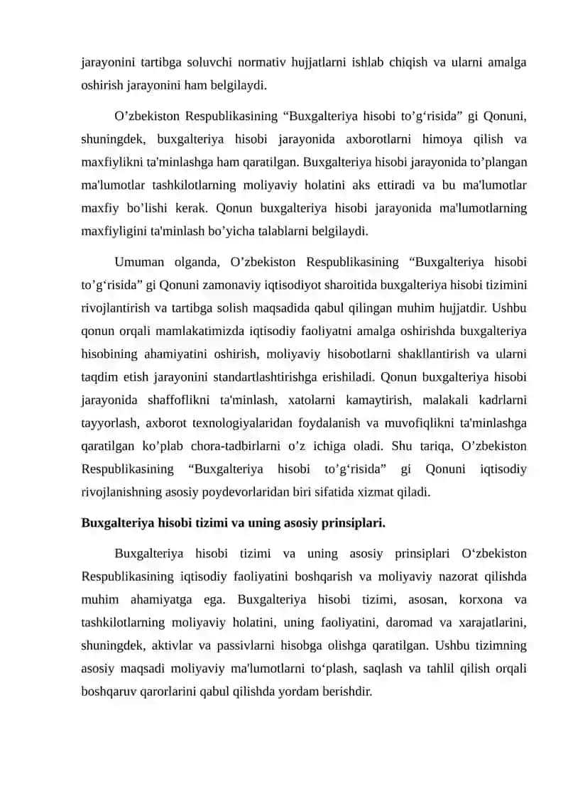 O’zbekiston Respublikasining “Buxgalteriya hisobi to’g‘risida” gi Qonunning mazmun va mohiyati 4