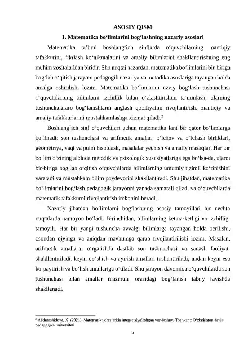 Boshlangʻich sinflarda matematika boʻlimlarini bir biriga bogʻlab oʻqitish 4