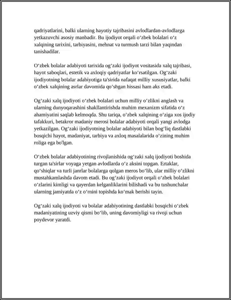 O'zbek Bolalar Adabiyotining Vujudga Kelishi Bosqichlari 4