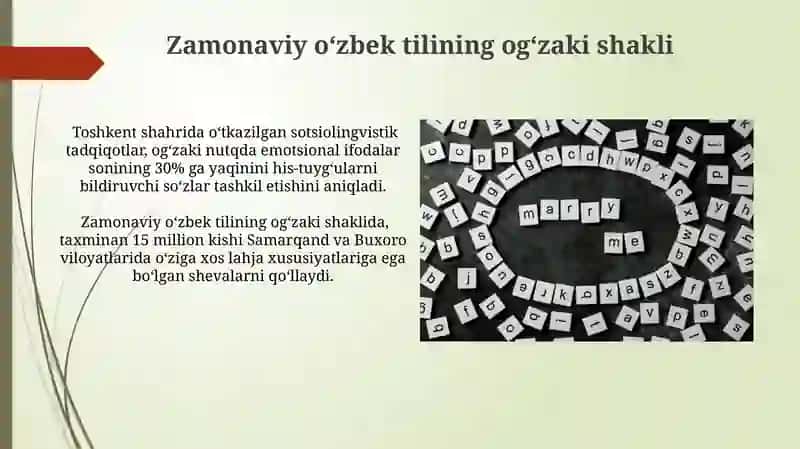 Zamonaviy oʻzbek tilining ogʻzaki va yozma shakllari 4