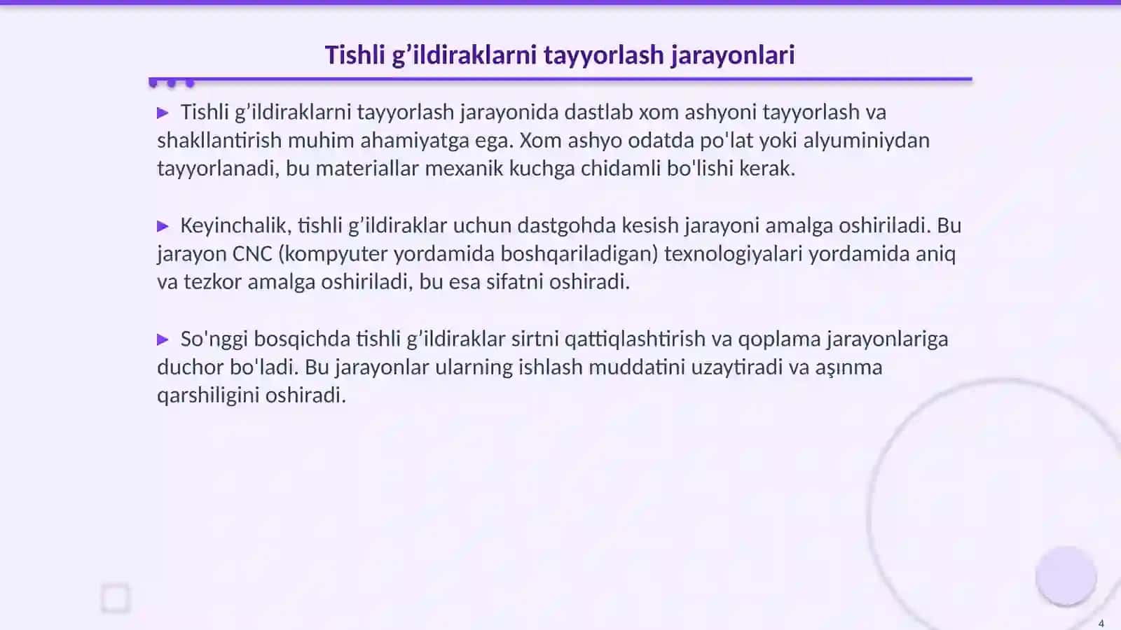 Tishli gʼildiraklarni tayyorlash usullari 4