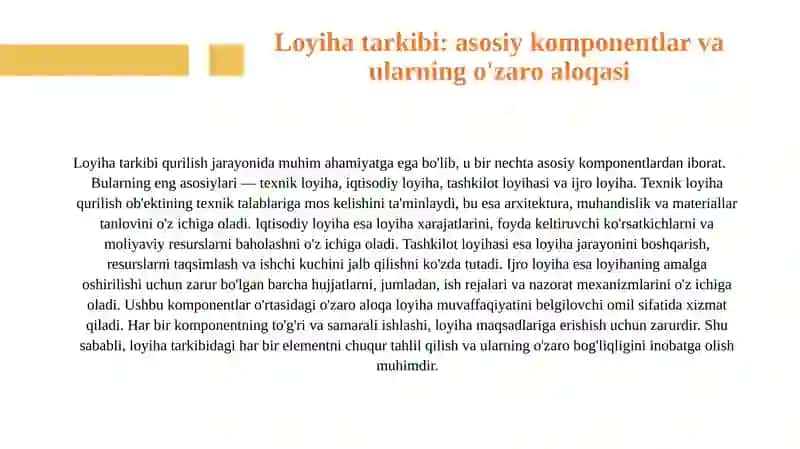 Qurilish loyihalarining asosiy turlari va ularning xususiyatlari 4