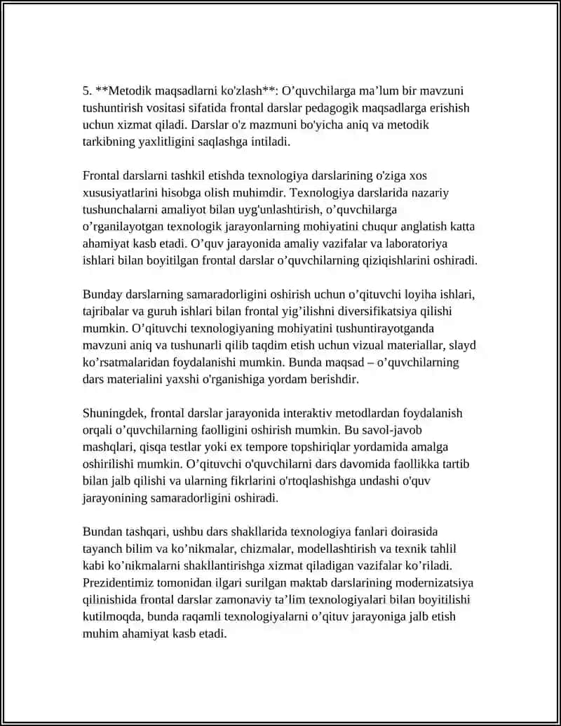 Frontal darslarni tashkil etish shakllari 4