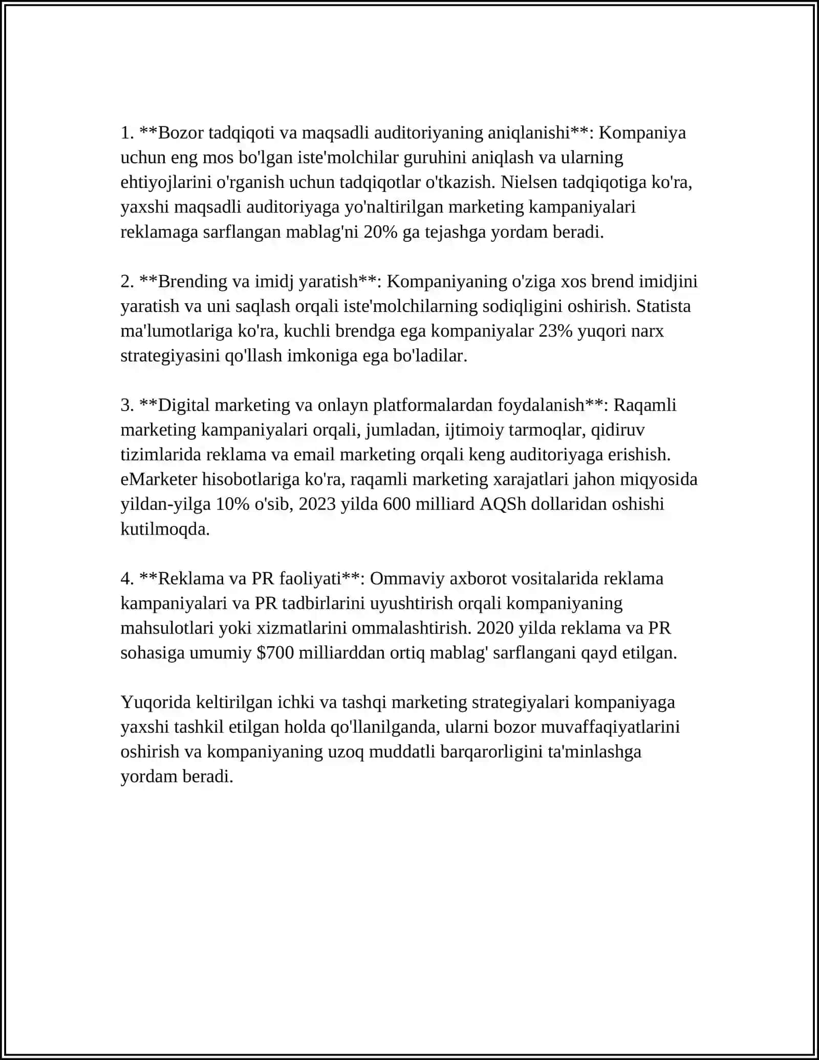 KOMPANIYA RAGOBAT MAVQEYINING KUCHLI VA ZAIF JIXATLARI 4