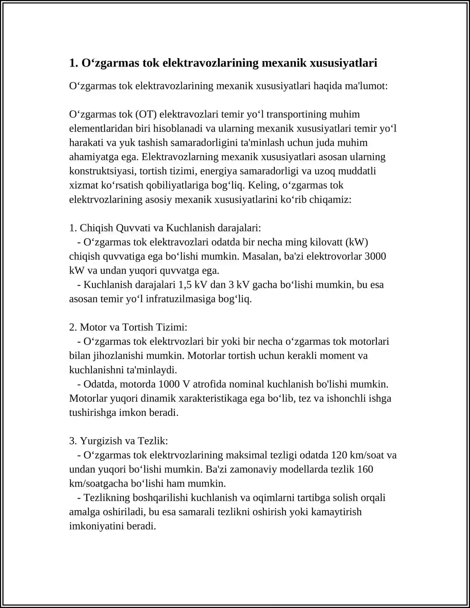 OʻZGARMAS TOK ELEKTRAVOZLARINI TEZLIGINI SOZLASHNI OʻRGANISH 4