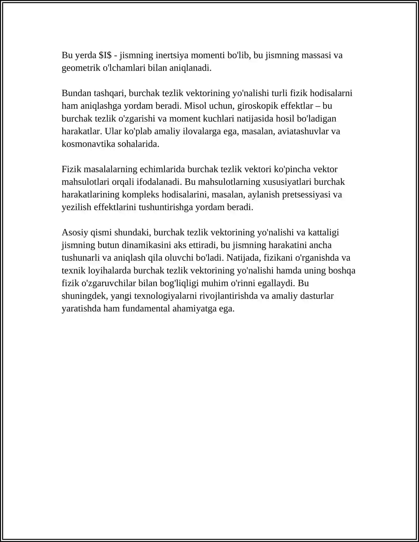 QATTIQ JISM BURCHAK TEZLIK VA BURCHAK TEZLANISHINING VEKTORLIGI 4