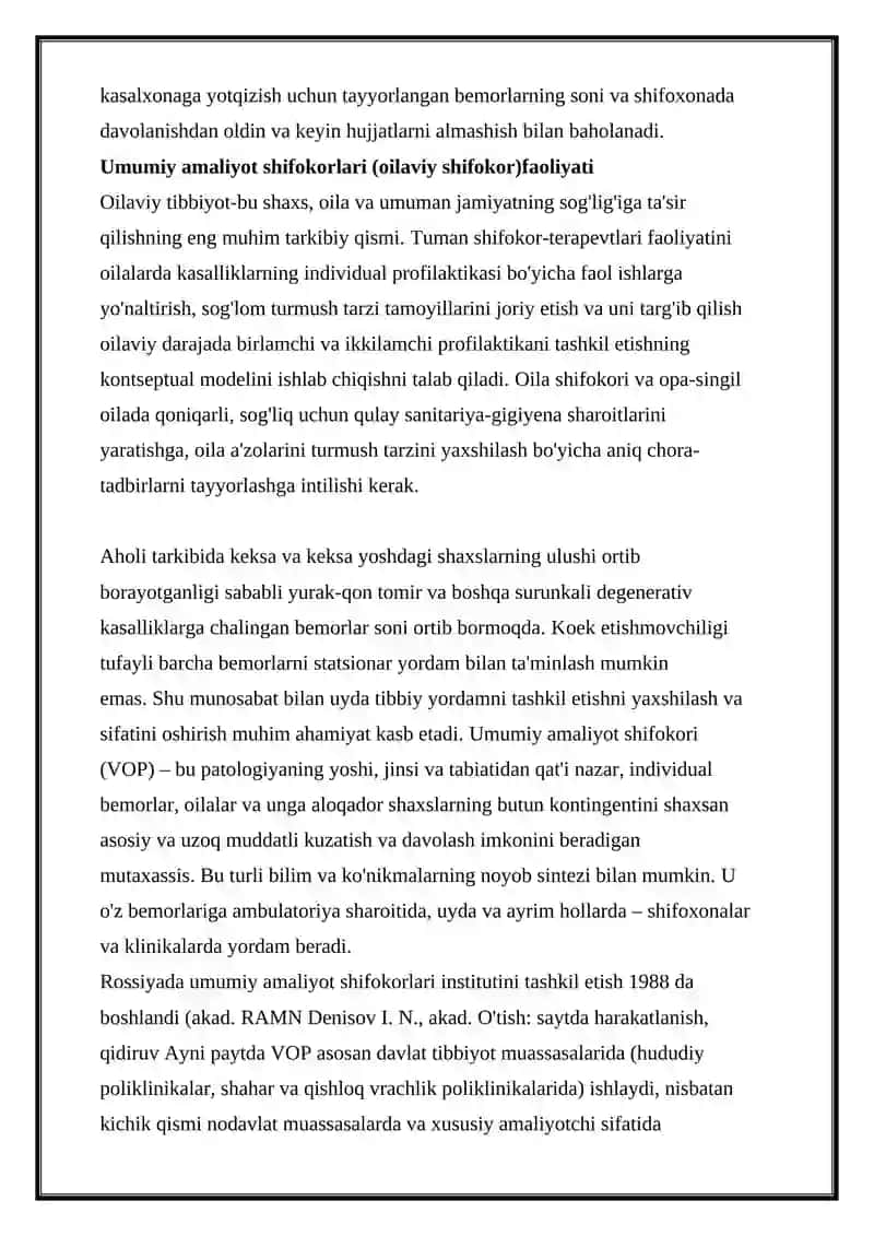 OILAVIY POLIKLINIKA QOP VA QVP ISH FAOLIYATINING ASOSIY KO'RSATKICHLARINI HISOBLASH 4