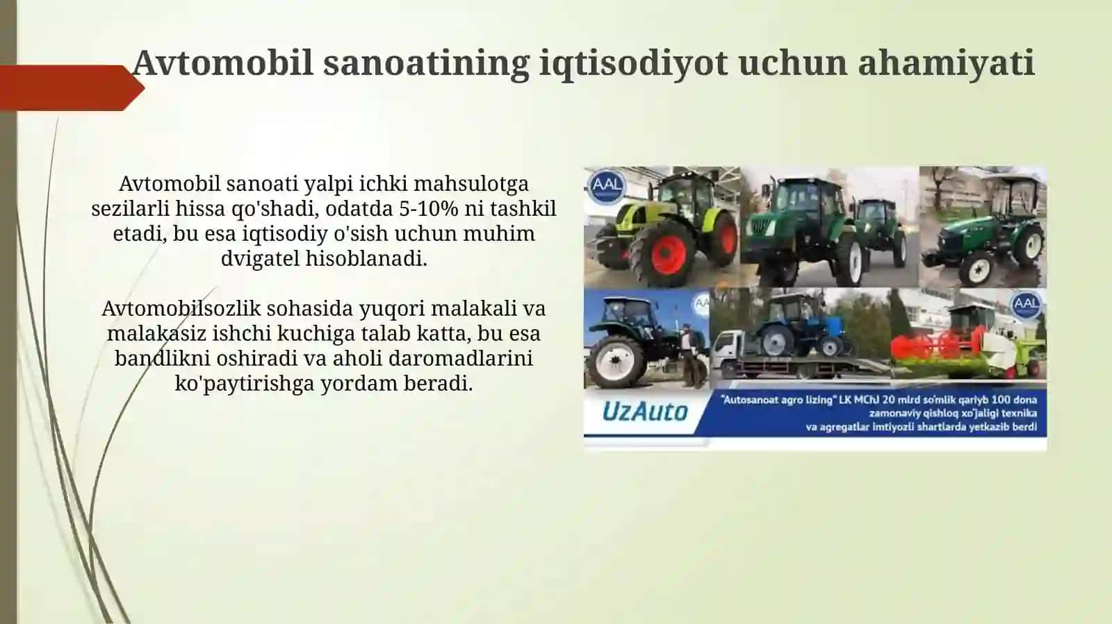 O'zbekiston iqtisodiyotida qishloq xo'jaligi va avtomobil sanoatining o'rni 4