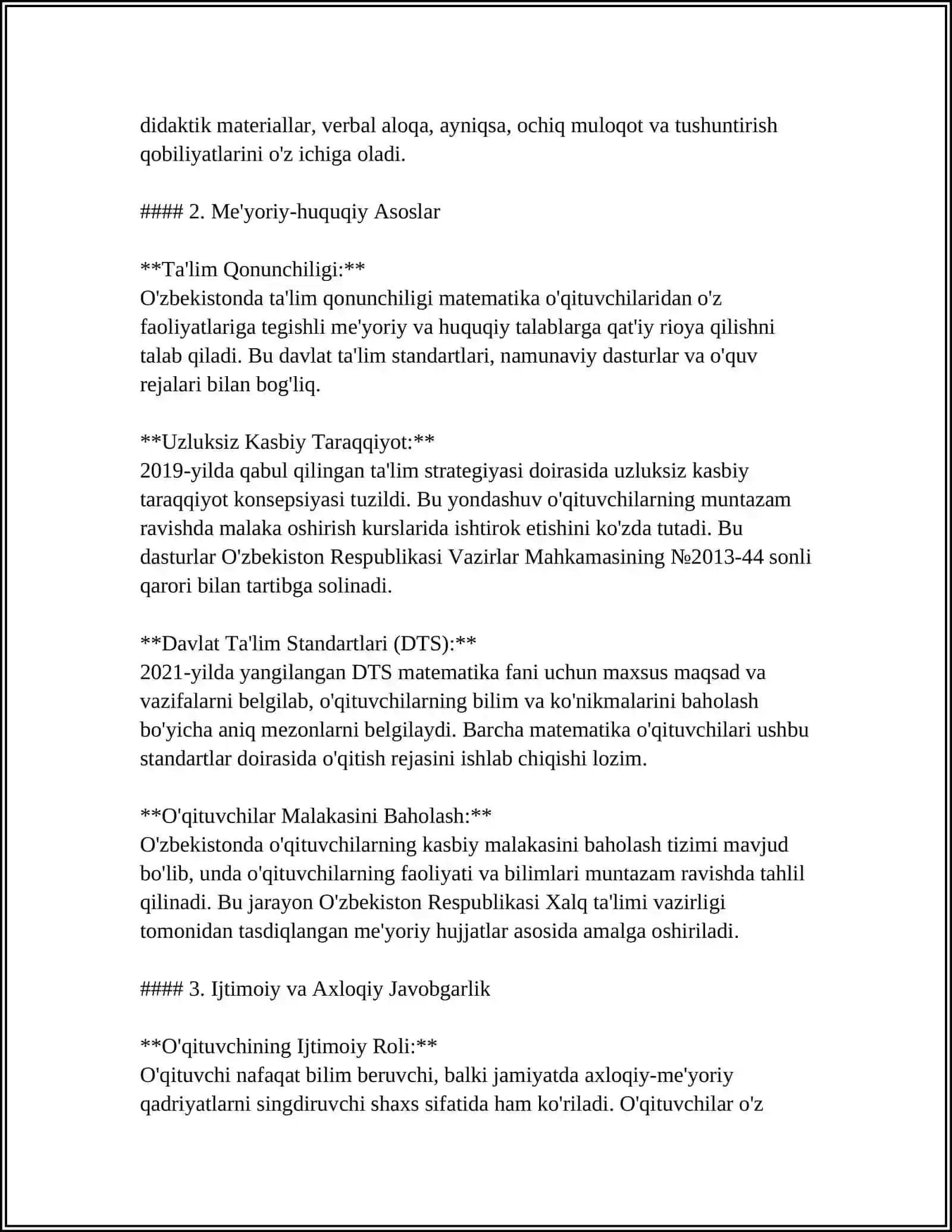 Matematika O'qituvchisining Kasbiy Kompetensiyalari va Me'yoriy-Huquqiy Asoslari 4