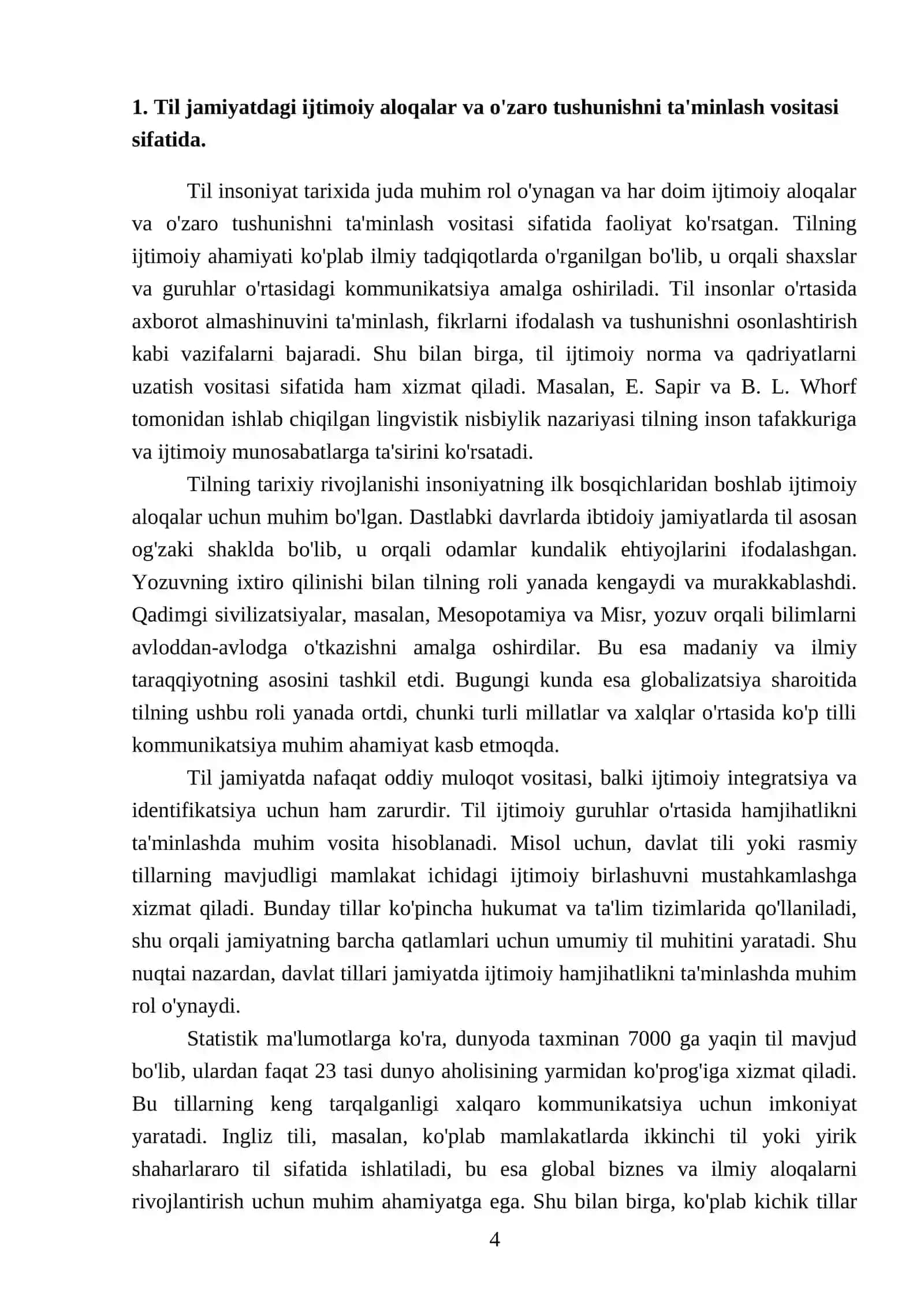 Tilning jamiyatda tutgan oʻrni haqida fikringizni ayting 4