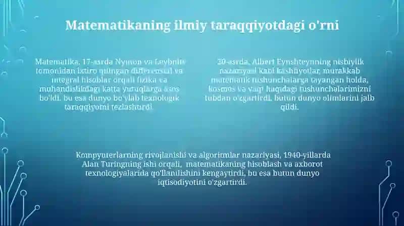 Matematika fanining dunyo madaniyati va tarixidagi tutgan o'rni 4